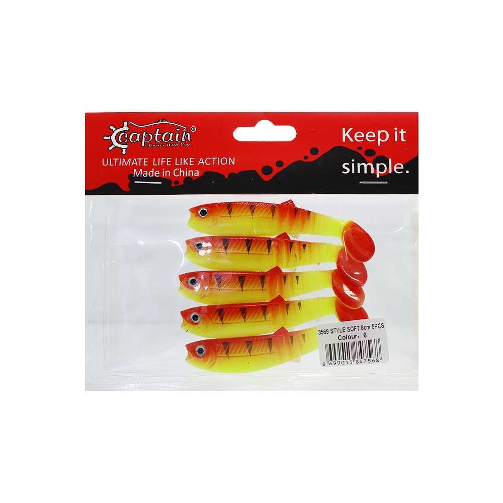 Captain 3569 Style Soft 8cm Levrek Silikonu 5li Paket Suni Yem